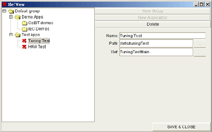 Managing applications in XleTView.